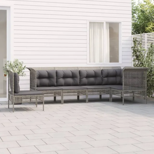 vidaXL 6-delige Loungeset met kussens poly rattan grijs, foto 2