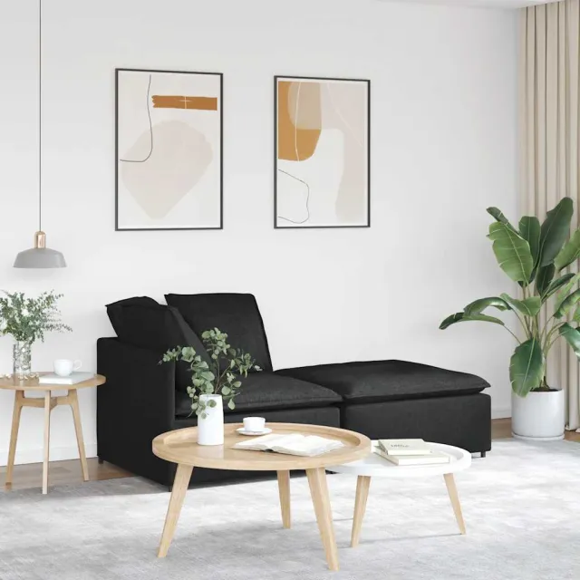 vidaXL Modulaire bank met voetenbank en kussens stof zwart, foto 2