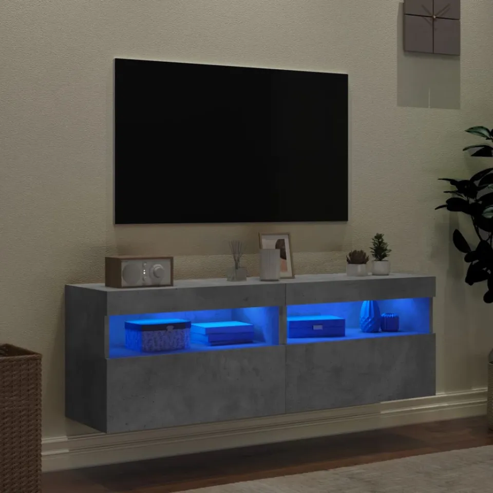 vidaXL Tv-wandmeubels met LED 2 st 60x30x40 cm betongrijs grijs, foto 2