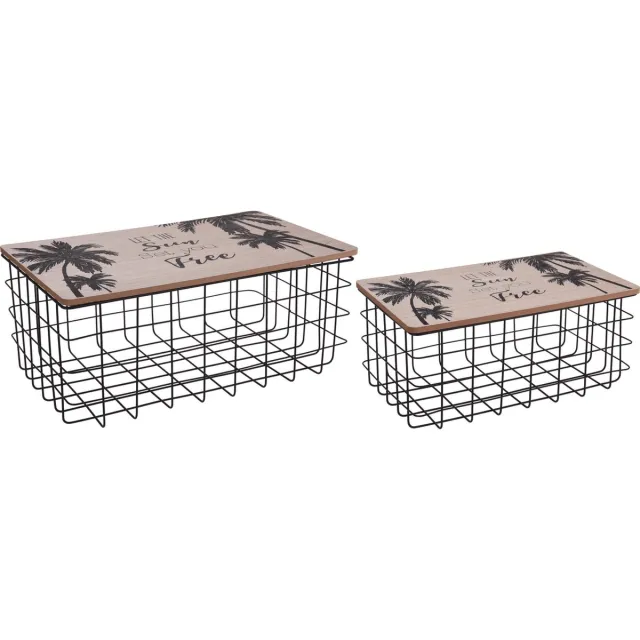 Home & Styling collection Bijzettafel op mand - Hout / Metaal - set van 2 Multi