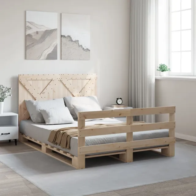 vidaXL Bedframe met hoofdbord massief grenenhout wit 140x200 cm Bruin