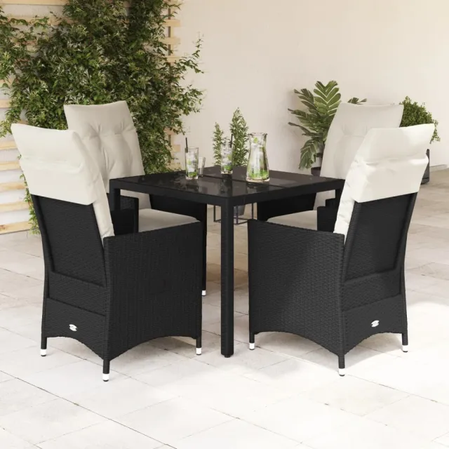 vidaXL 5-delige Tuinset met kussens poly rattan zwart, foto 2