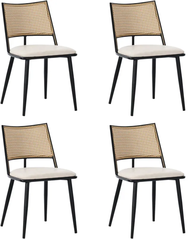 Merax PU eetkamerstoelen - set van 4 - rotan rugleuning - woonkamer - slaapkamerstoel - zwart