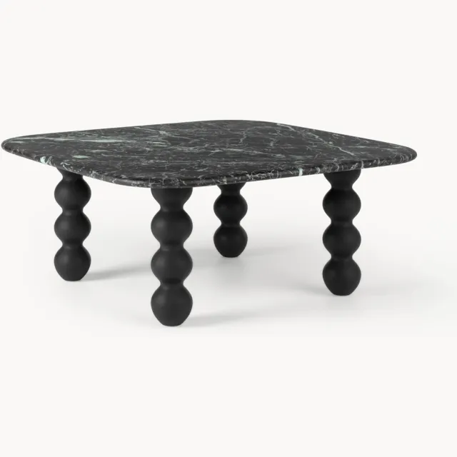 Westwing Collection Marmeren salontafel Lyndi met eikenhouten poten Zwart, Groen