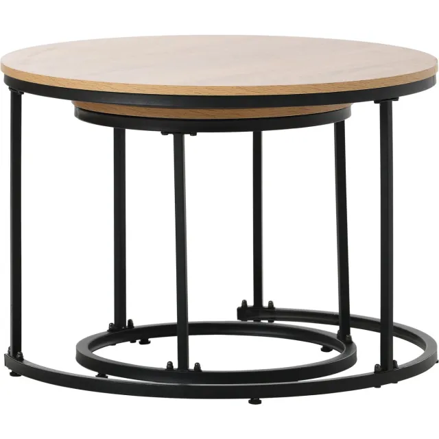Merax Stijlvolle ronde salontafel set - 2 geneste bijzettafels - Eik design - Moderne woonkamertafels