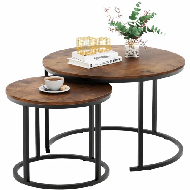 LUXALIVING bijzettafel met opbergruimte -bijzettafel met stopcontact – Industrieel Hout & Metaal – 2-Delig – Grote Tafel 58×40 cm & Kleine Tafel 48×33 cm – Bijzettafels / Nesttafels – Vintage Bruin