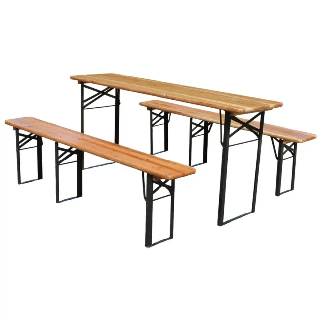 ITRONIQ Inklapbare Tafel Met Banken - Biertafelset - Houten Tuinset - 3 Delig - Opvouwbare Picknickset voor Feest & Camping Bruin