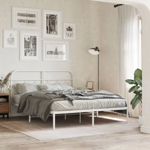 vidaXL Bedframe met hoofdbord metaal wit 135x190 cm
