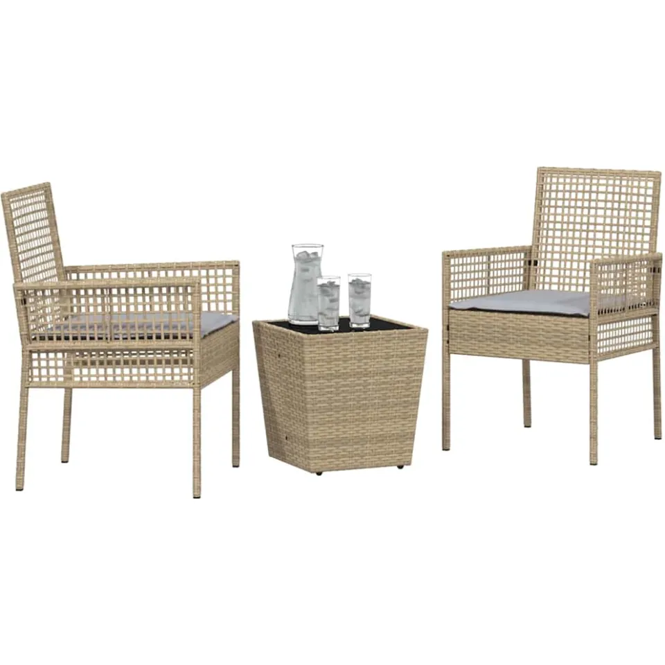 vidaXL Tuin Bistro Set 3 st Beige poly rattan, foto 2