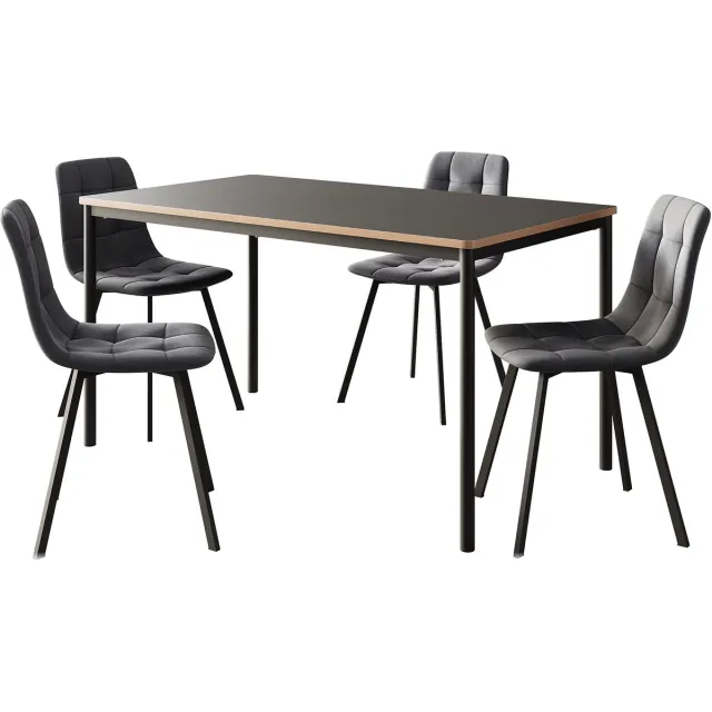 en.casa Eetkamerset Lindesberg 5-delig met 140x80 cm [en.casa] grijs, eikenkleurig, zwart, donkergrijs