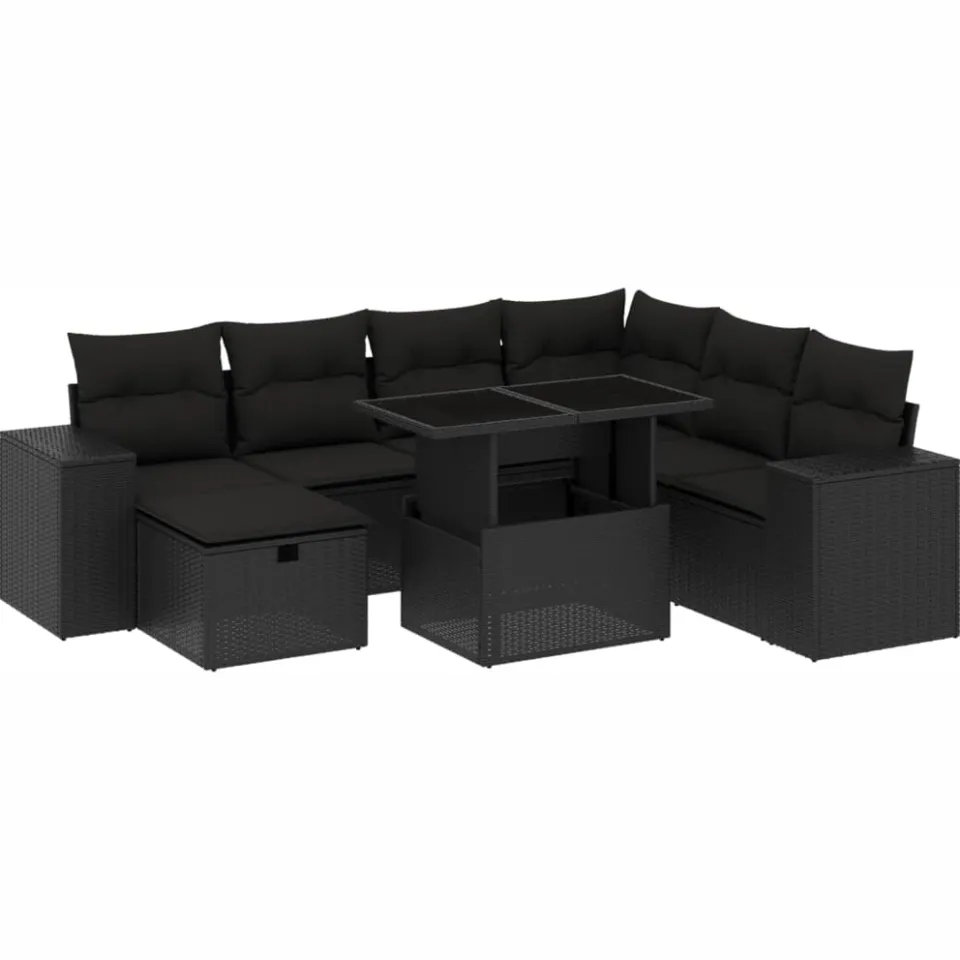 vidaXL 8-delige Loungeset met kussens poly rattan zwart, foto 3
