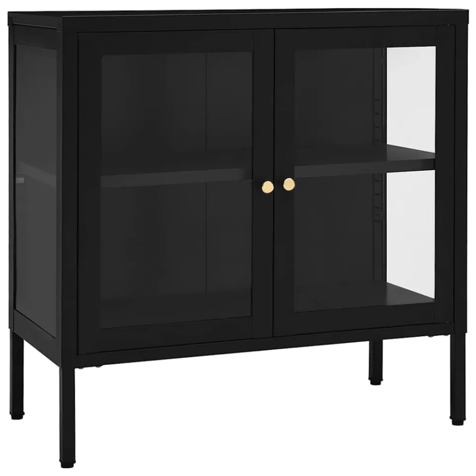 vidaXL Dressoir 70x35x70 cm staal en glas zwart, foto 3