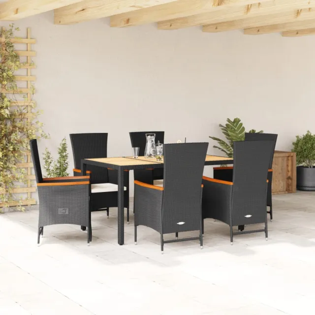 vidaXL 7-delige Tuinset met kussens poly rattan zwart, foto 2