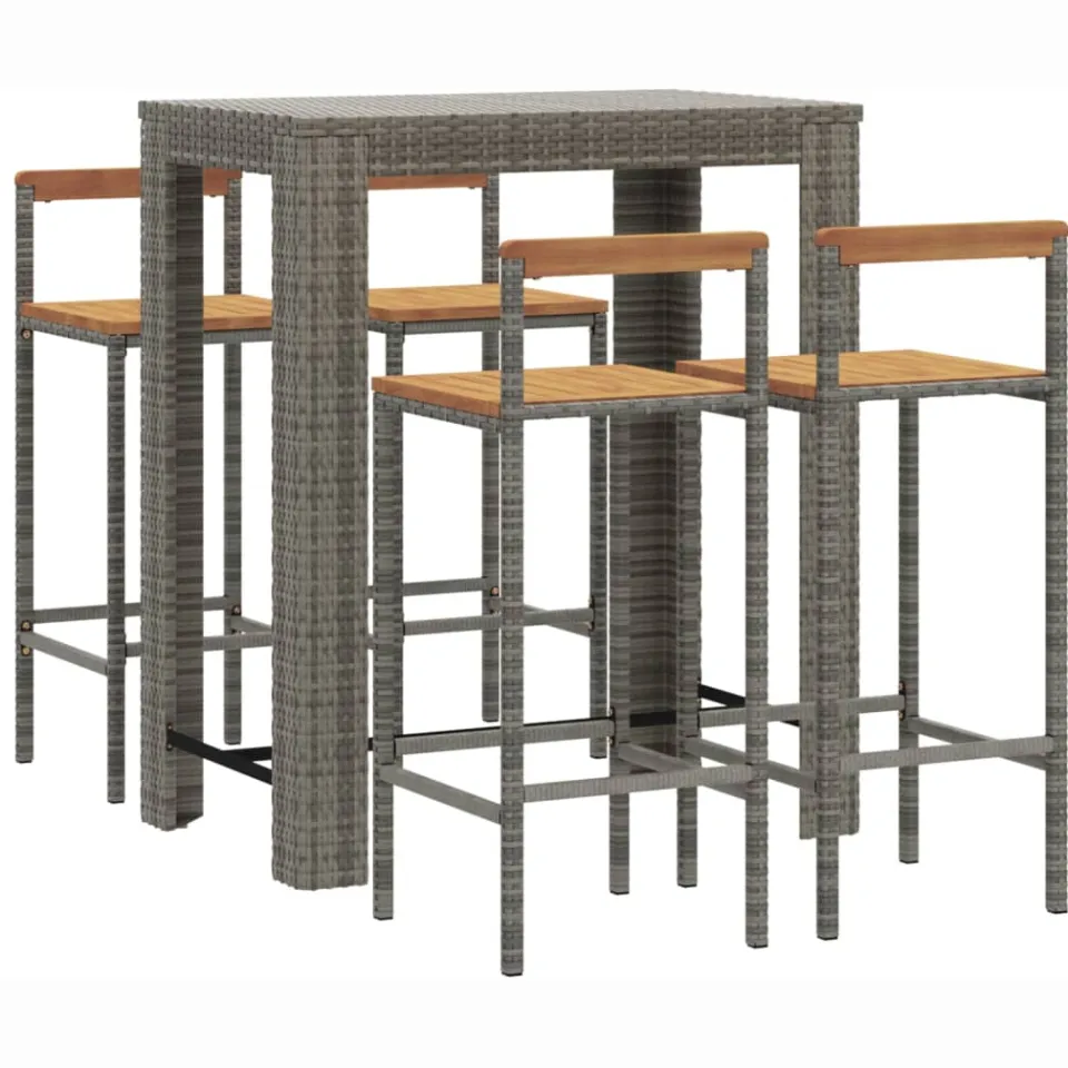 vidaXL 5-delige Tuinbarset poly rattan en massief acaciahout grijs