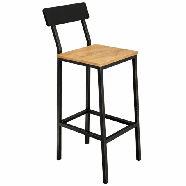 BEGRYF Barkruk - met Rugleuning – Industrieel - Eiken Look - Zwart Metaal - 30x40x90 cm Eiken/zwart