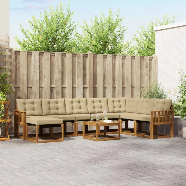 vidaXL Buiten bankenset 9 st 8-zits Natuurlijk en Beige