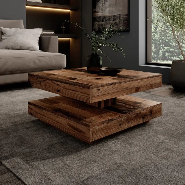MEUBELLA Atwood - Salontafel - Donker eikenpatroon - 67x67x35 cm Bruin