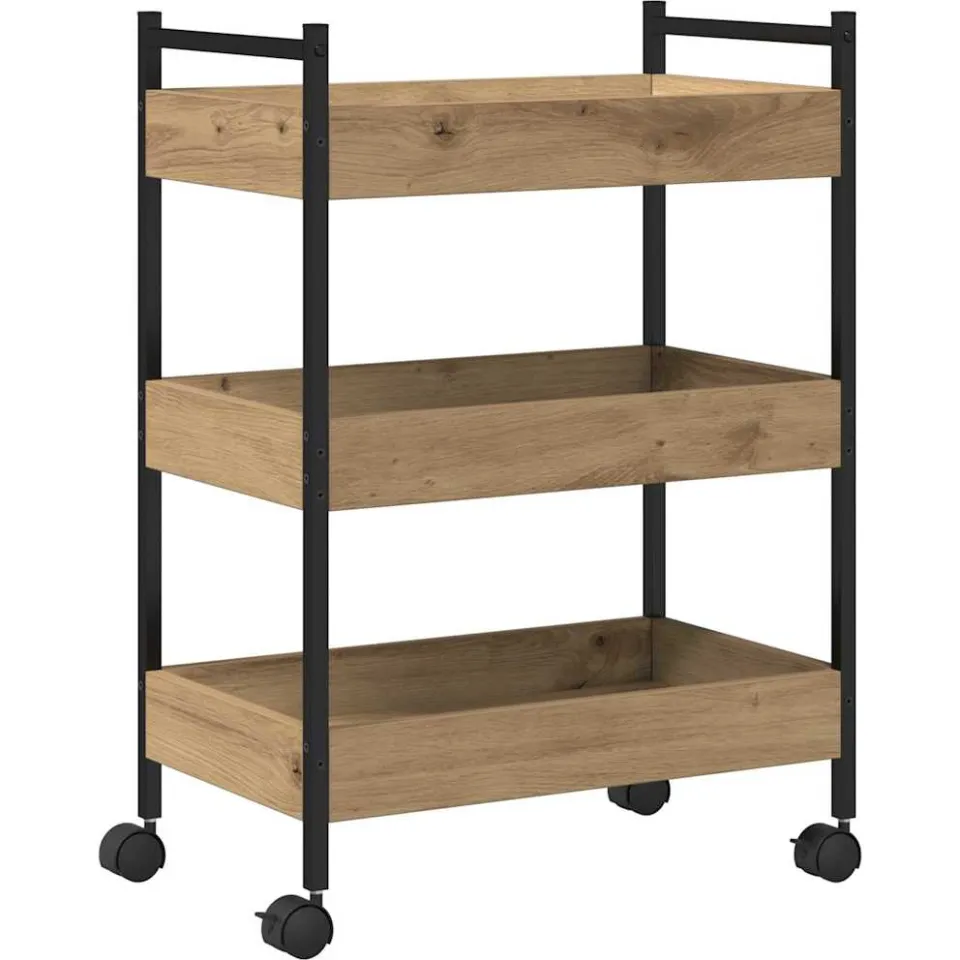 vidaXL Keuken Trolley Artisan Eiken 50 x 30 x 70 cm Bewerkt hout, foto 3