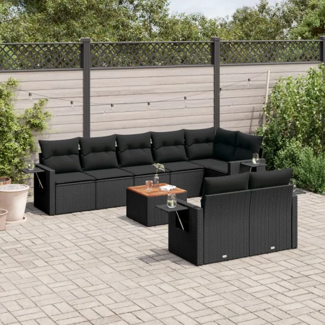 vidaXL 9-delige Loungeset met kussens poly rattan zwart, foto 2