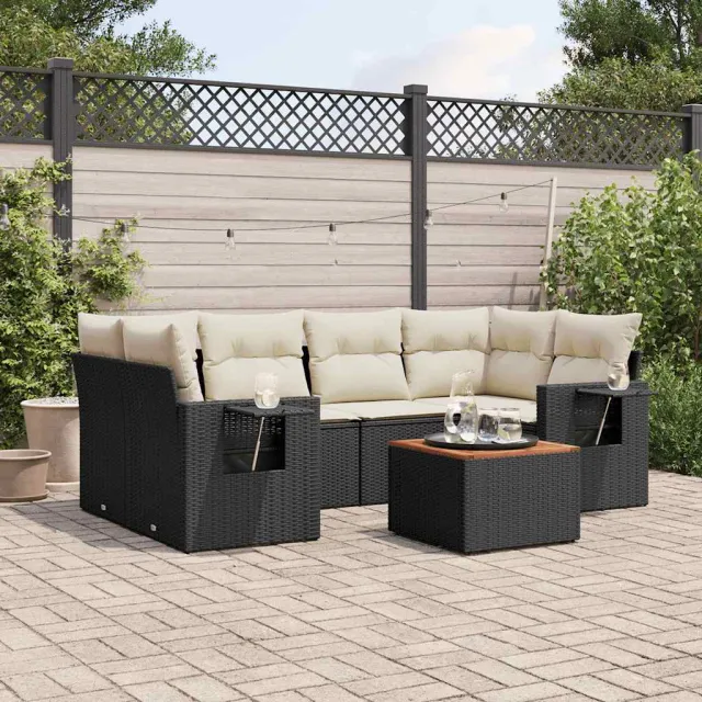 vidaXL 7-delige Loungeset met kussens poly rattan zwart, foto 2