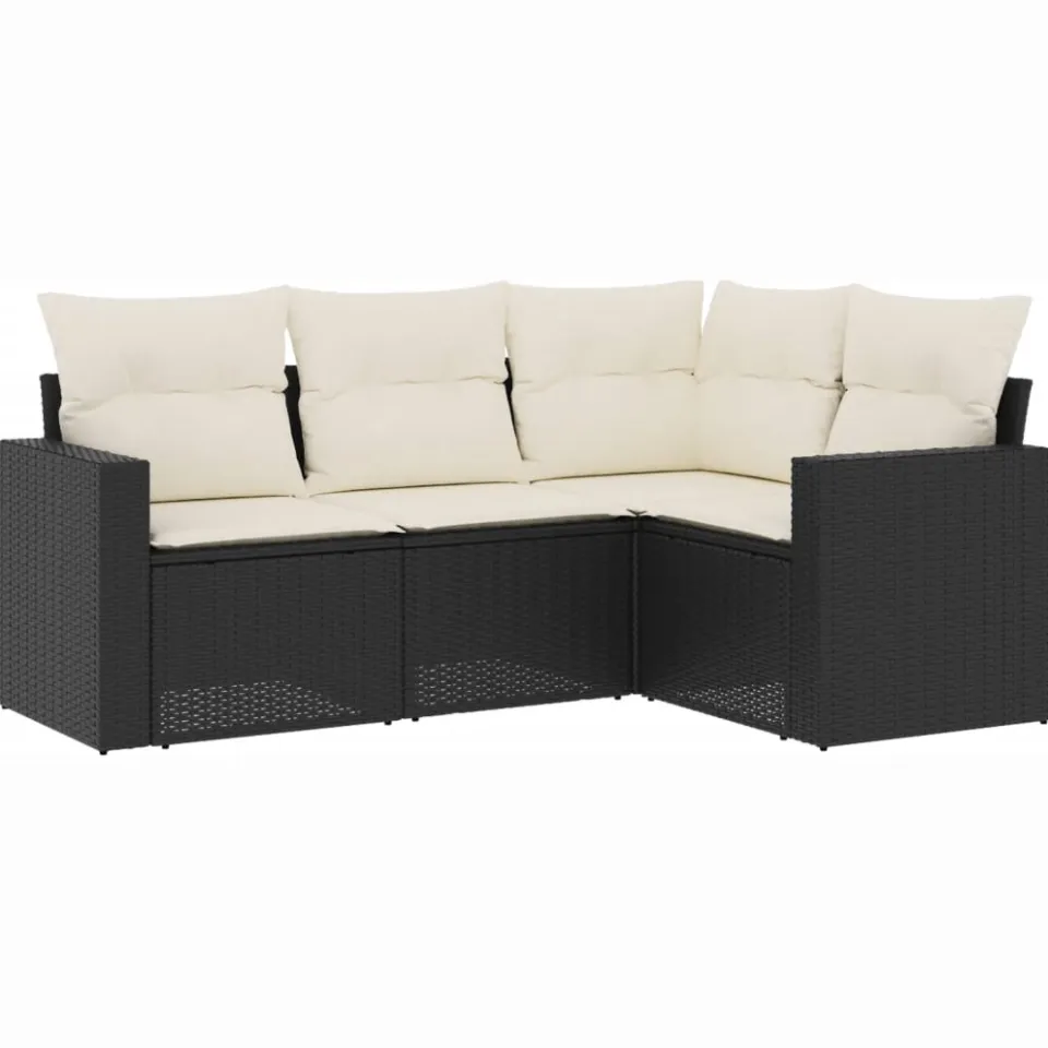 vidaXL 4-delige Loungeset met kussens poly rattan zwart, foto 3