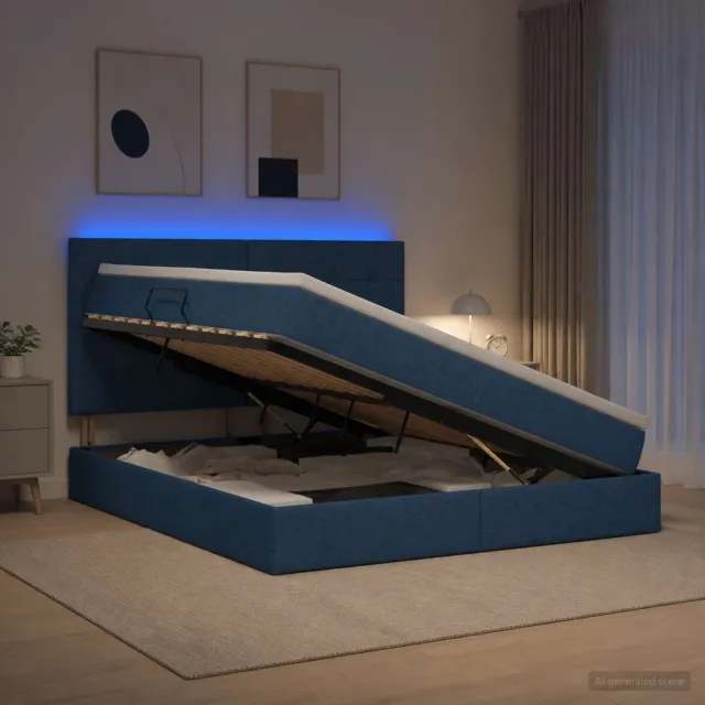 vidaXL LED Opslagbed met Matras Blauw 160 x 200 cm Stof