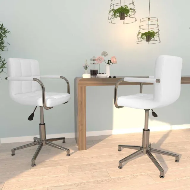 vidaXL Eetkamerstoelen draaibaar 2 st kunstleer wit, foto 2