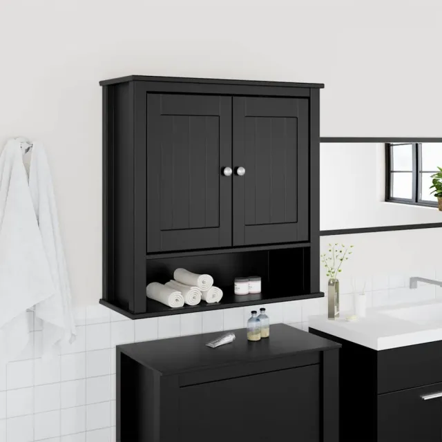 vidaXL Badkamerkast BERG 69,5x27x71,5 cm massief grenenhout zwart, foto 2