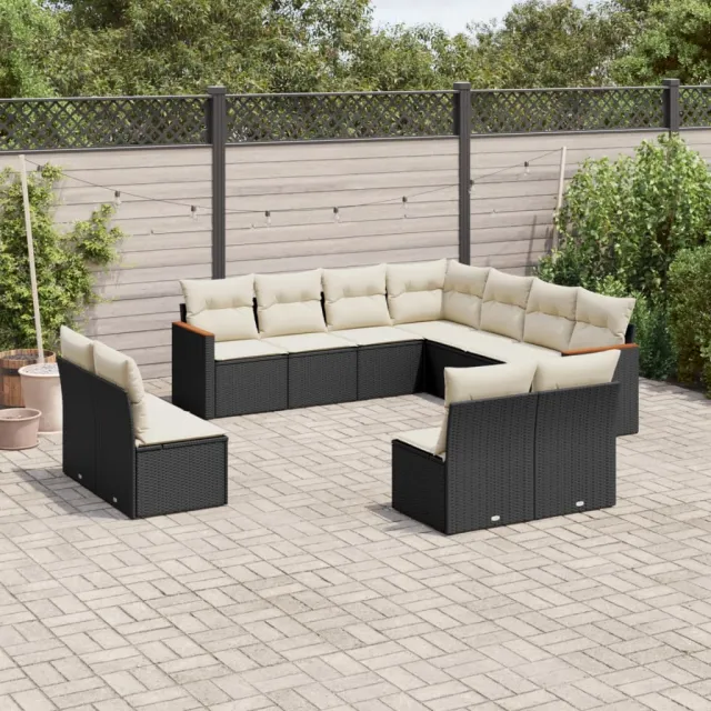 vidaXL 11-delige Loungeset met kussens poly rattan zwart, foto 2