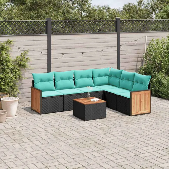 vidaXL 7-delige tuinbankset met kussens van zwart polyrotan, foto 2