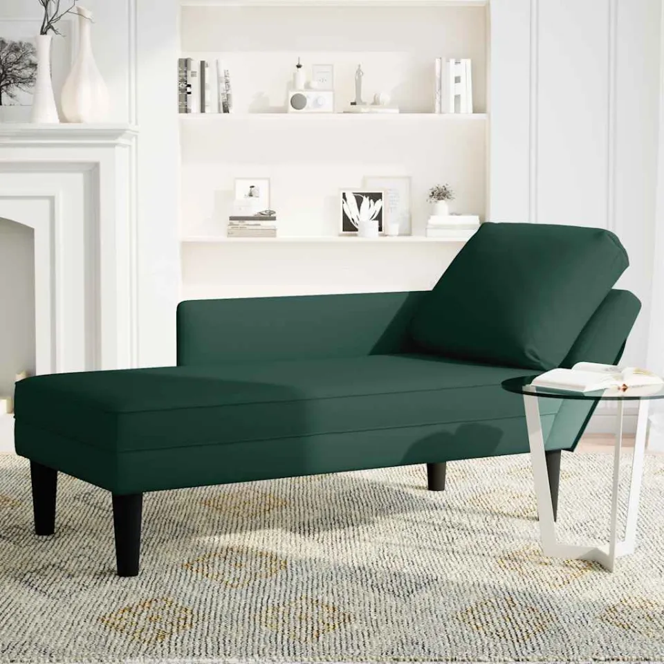 vidaXL Chaise longue met kussen&rechterarmleuning fluweel donkergroen groen, foto 3