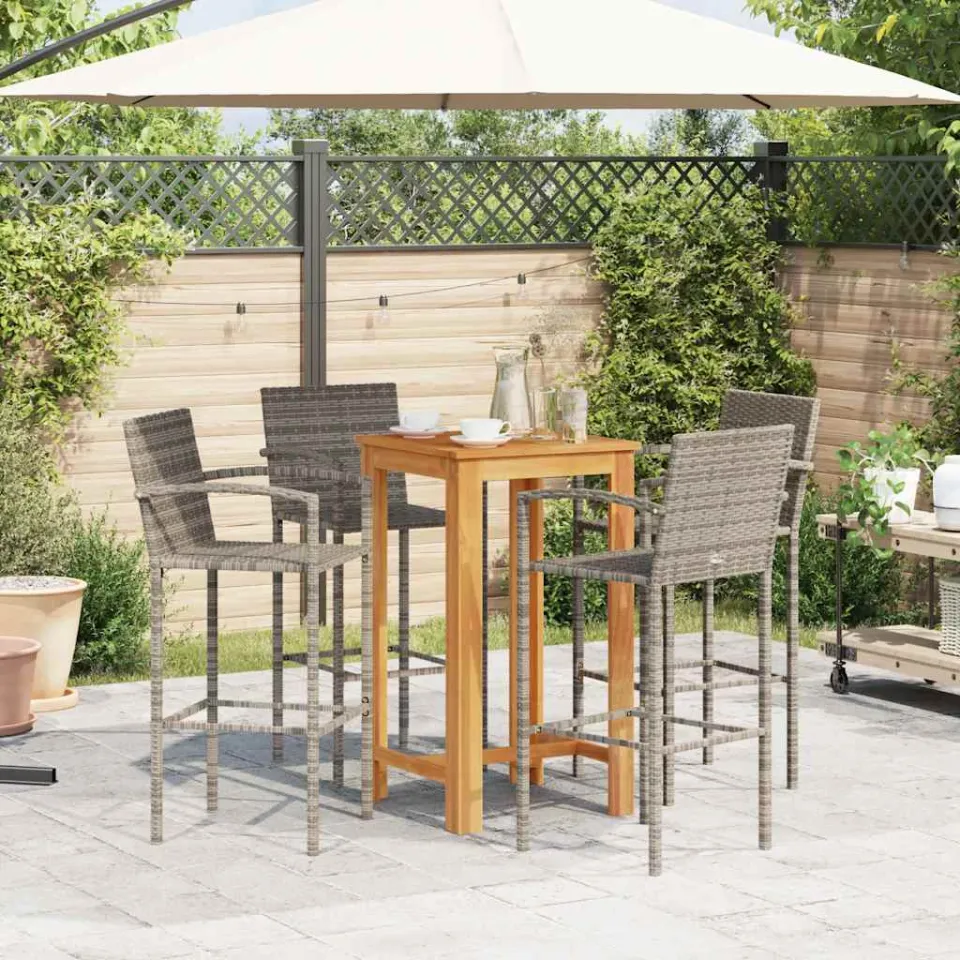 vidaXL 5-delige Tuinbarset massief acaciahout en poly rattan grijs, foto 3