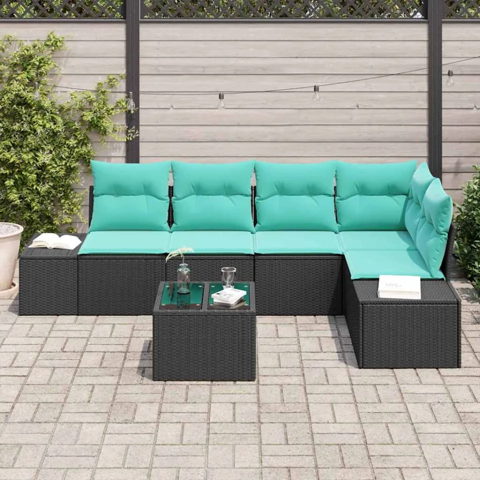 vidaXL Tuinbankenset met opslag Zwart en Turquoise poly rattan, foto 3