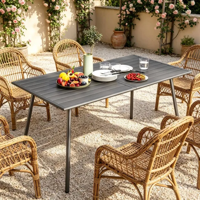 CHICFURN Tuintafel - 6 personen - waterafvoer - stalen frame - grijs