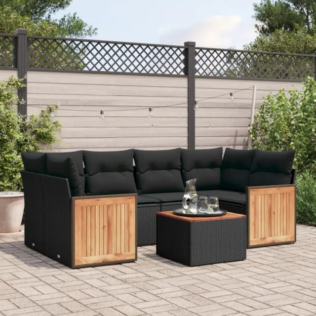 vidaXL 7-delige Loungeset met kussens poly rattan zwart, foto 2