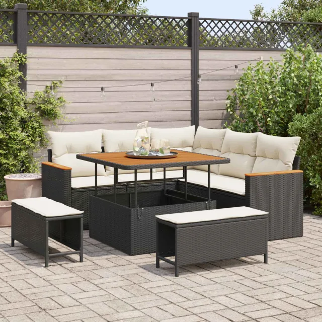 vidaXL Tuinbankenset 8 st Zwart poly rattan, foto 2