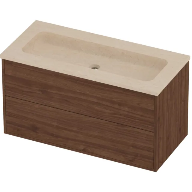 Proline Rollo Badmeubelset Hardsteen Elegant Centraal 100x46x54 cm Sand Stone Indian Walnut Houtlook