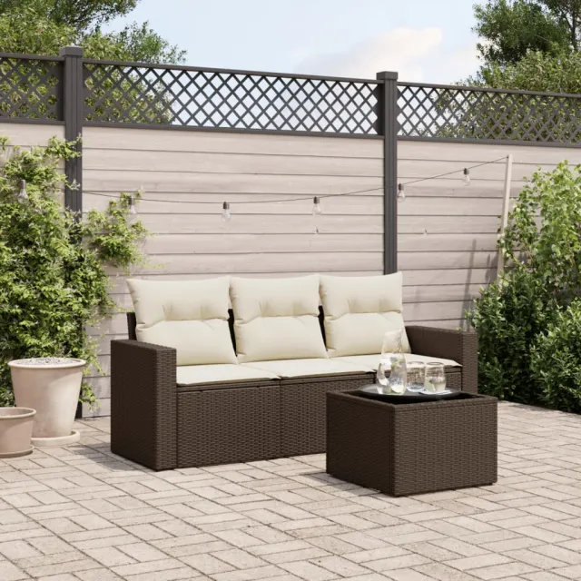 vidaXL 4-delige Loungeset met kussens poly rattan bruin, foto 2