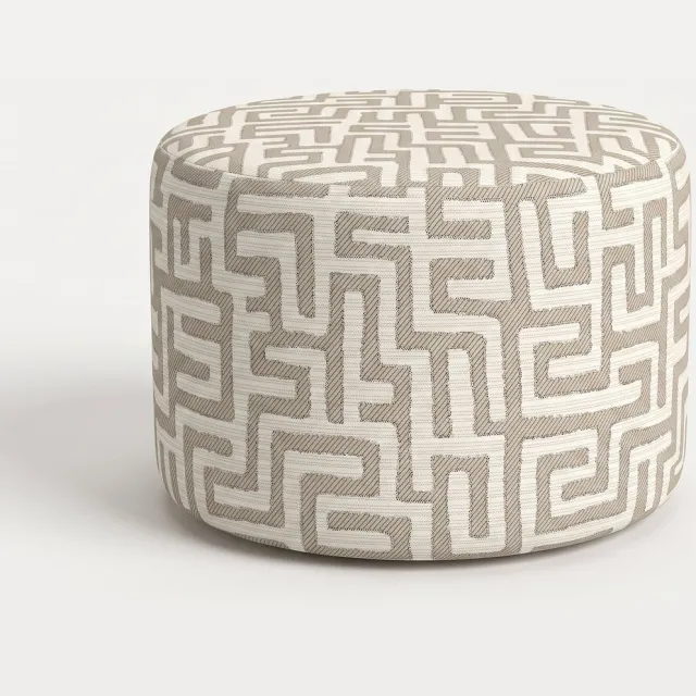 Mörgenn Poef Maze Lin Beige - Ronde Poef en Voetenbank - Jacquard Labyrint - 60x60x50 cm
