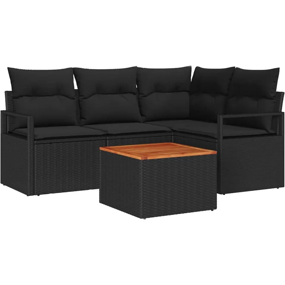 vidaXL Tuinbankenset 5 st Zwart poly rattan