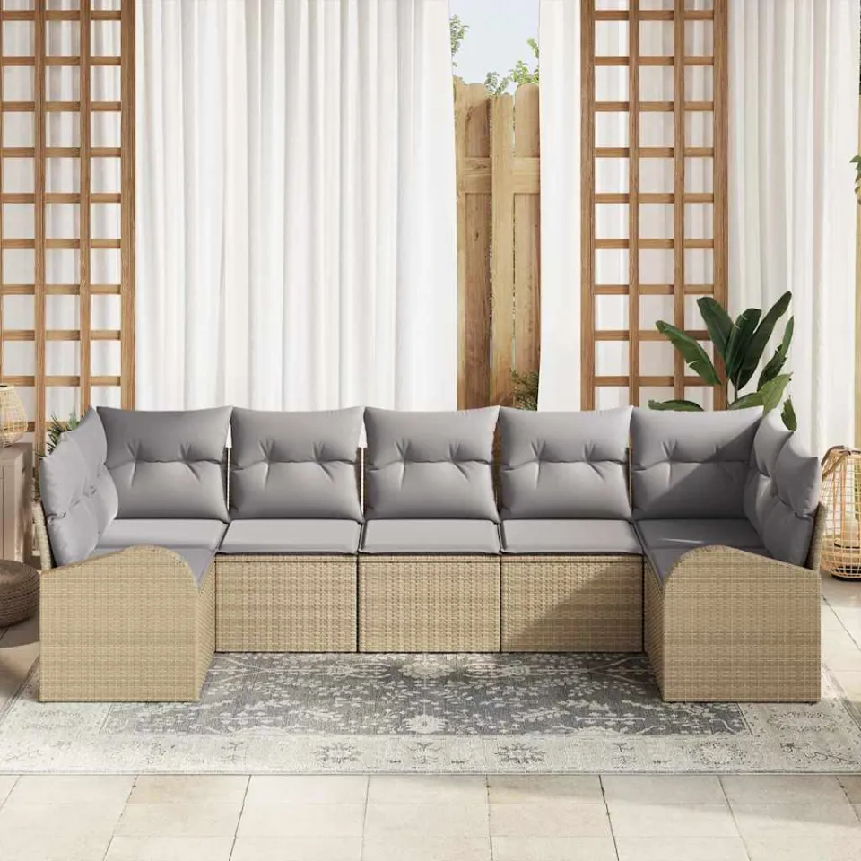 vidaXL Tuin Sofa Set 7 st 7-zits Beige poly rattan, foto 3
