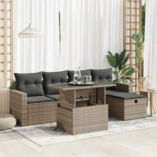 vidaXL 6-delige Loungeset met kussens poly rattan grijs, foto 2