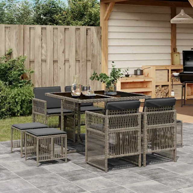 vidaXL 9-delige Tuinset met kussens poly rattan grijs, foto 2