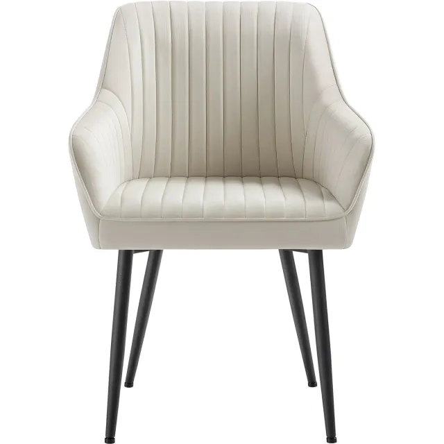 Songmics Eetkamerstoelen - Eetkamerstoel met Armleuningen - Fluwelen Bekleding - Metalen Poten - Belastbaar tot 120 kg Cappuccinobeige
