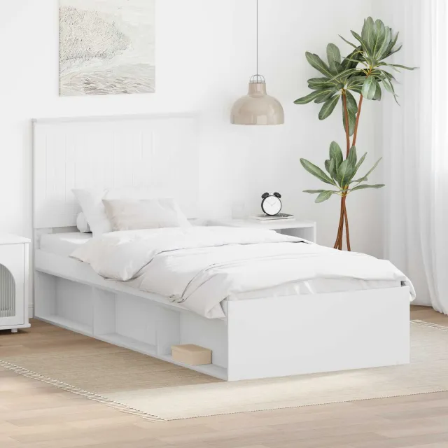 vidaXL Bedframe met hoofdeinde Wit 90 x 200 cm Massief grenenhout