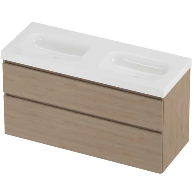 Proline Haga Badmeubelset Polystone Mezza 120x46x66 cm Glans Wit Ideal Oak Eiken