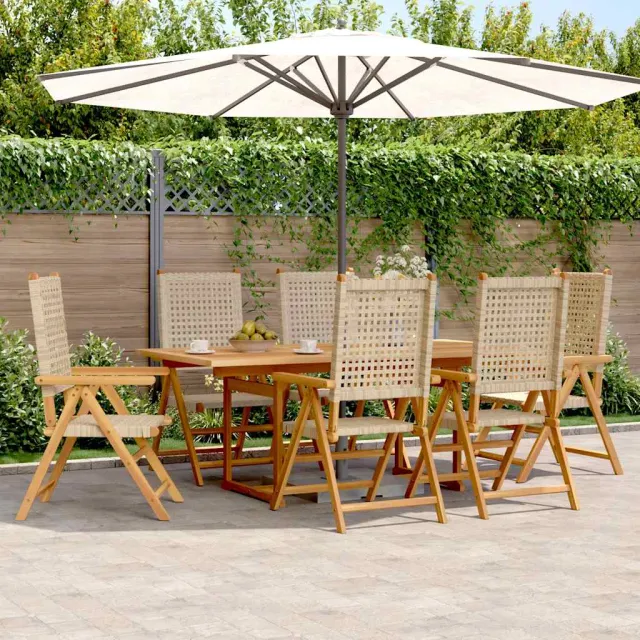 vidaXL 7-delige Tuinset poly rattan en massief hout beige