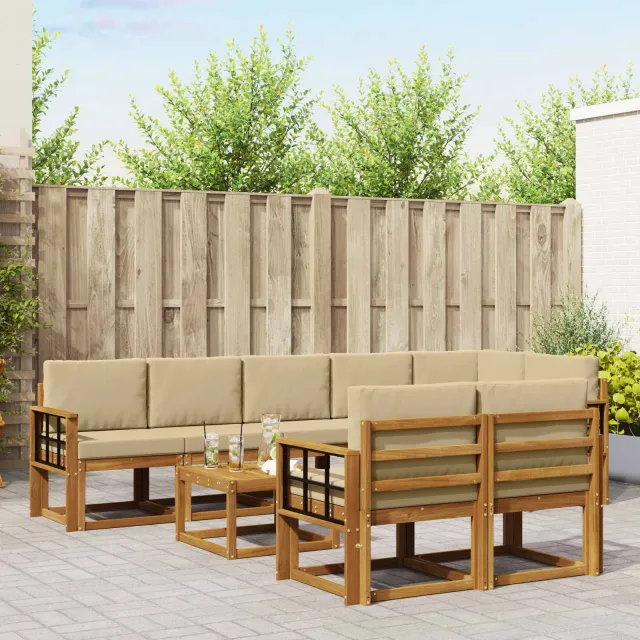 vidaXL Buiten bankenset 9 st 8-zits Natuurlijk en Beige