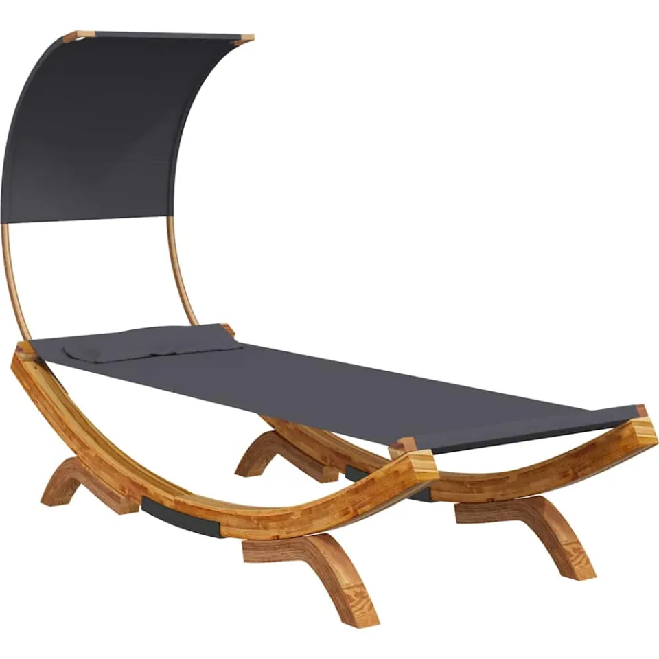 vidaXL Loungebed met luifel 100x200x126 cm gebogen hout antracietkleur, foto 3
