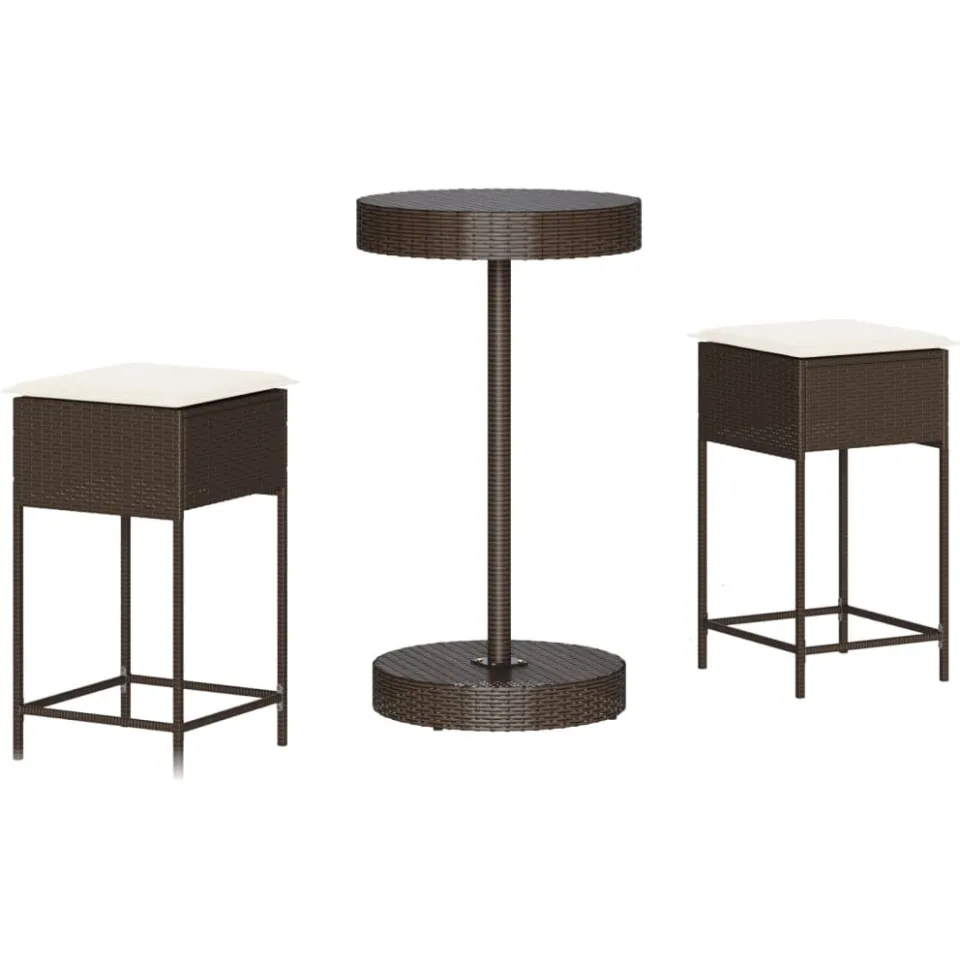 vidaXL 3-delige Tuinbarset met kussens poly rattan bruin, foto 4